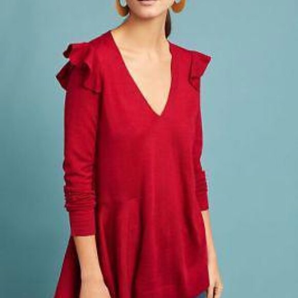 Anthropologie Ruffled V Neck Pullover By Moth Size Small - Picture 1 of 9